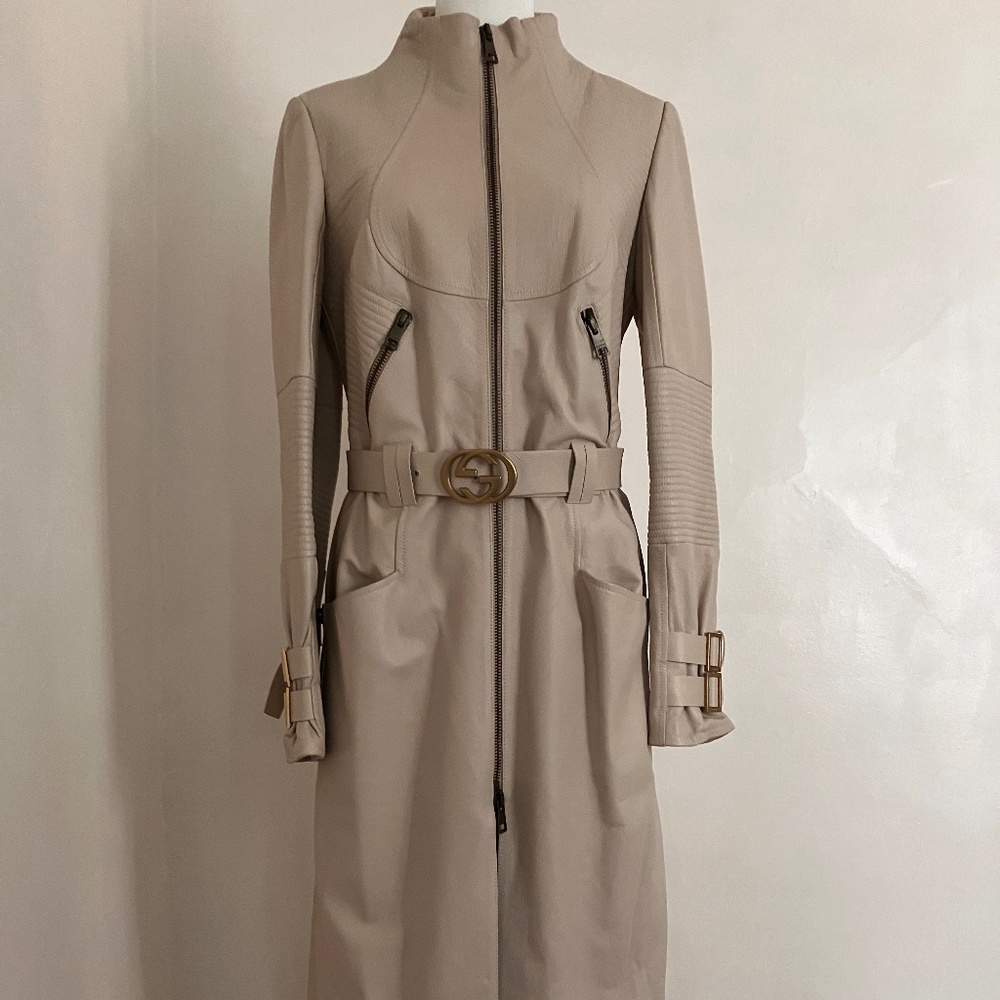 Rare Gucci cream leather vintage Tom Ford coat